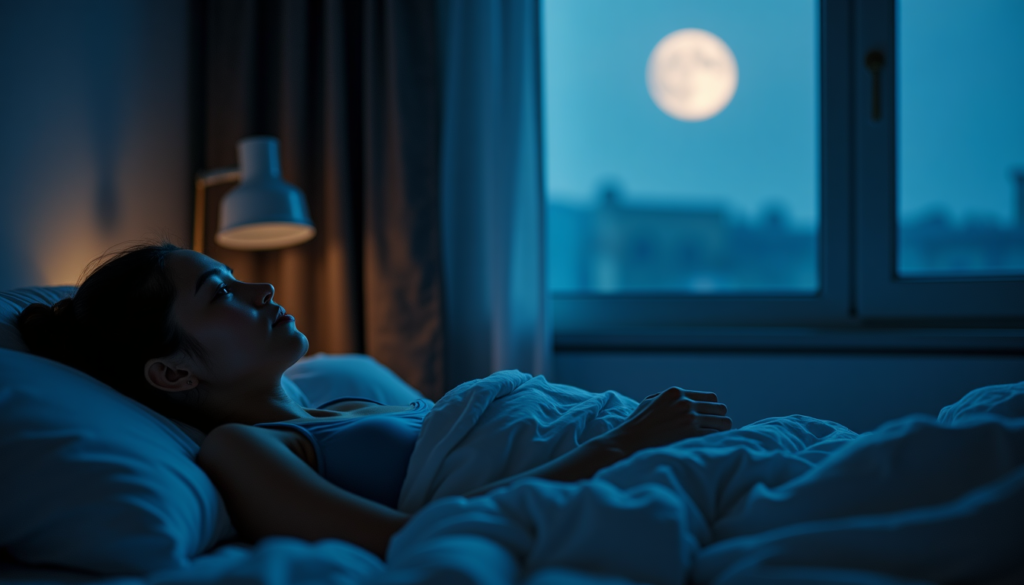 person lying awake at night with an overactive mind