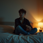 person lying awake at night with an overactive mind