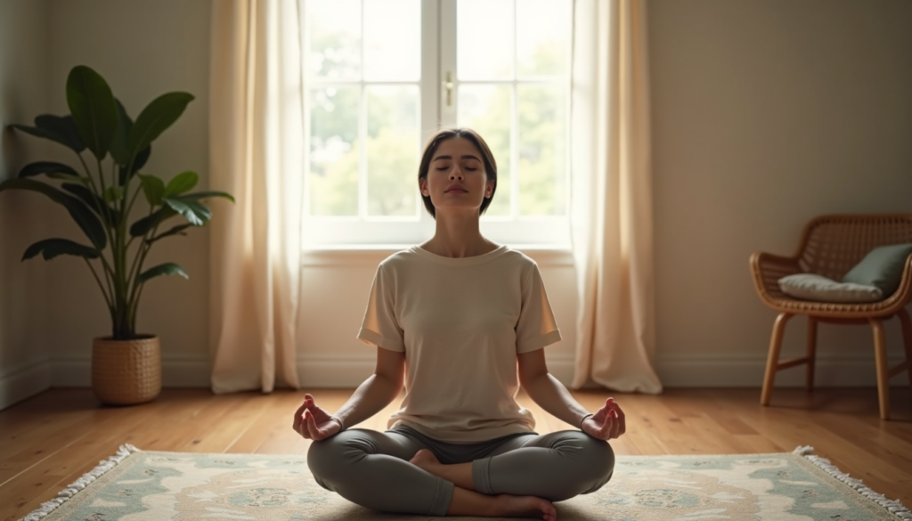 person calming anxiety through breathing and relaxation