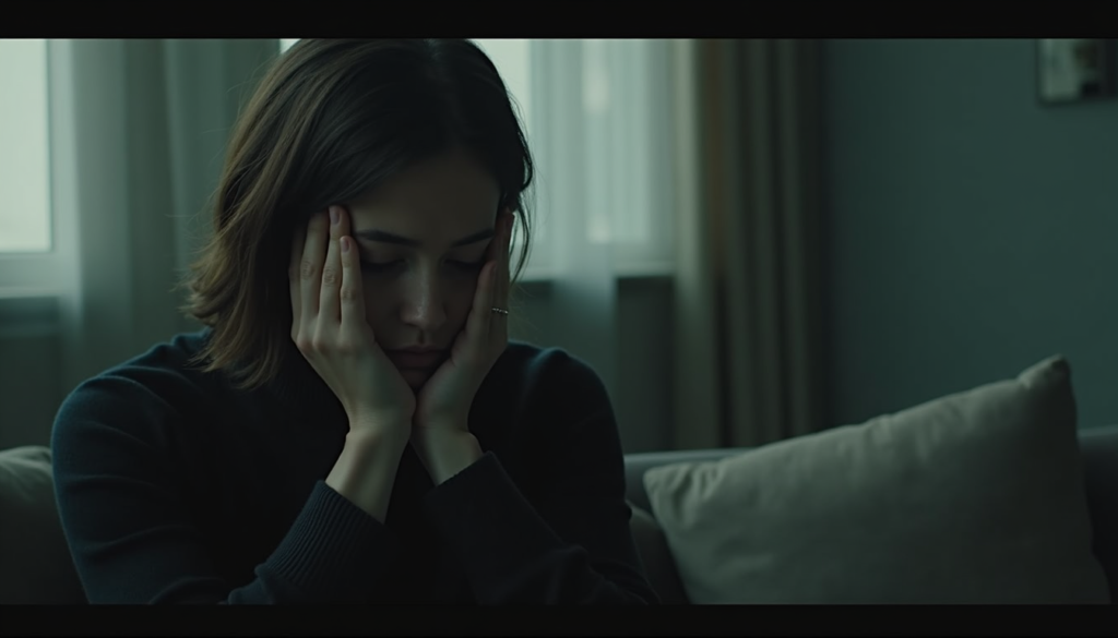 person feeling alert and uneasy in a calm environment