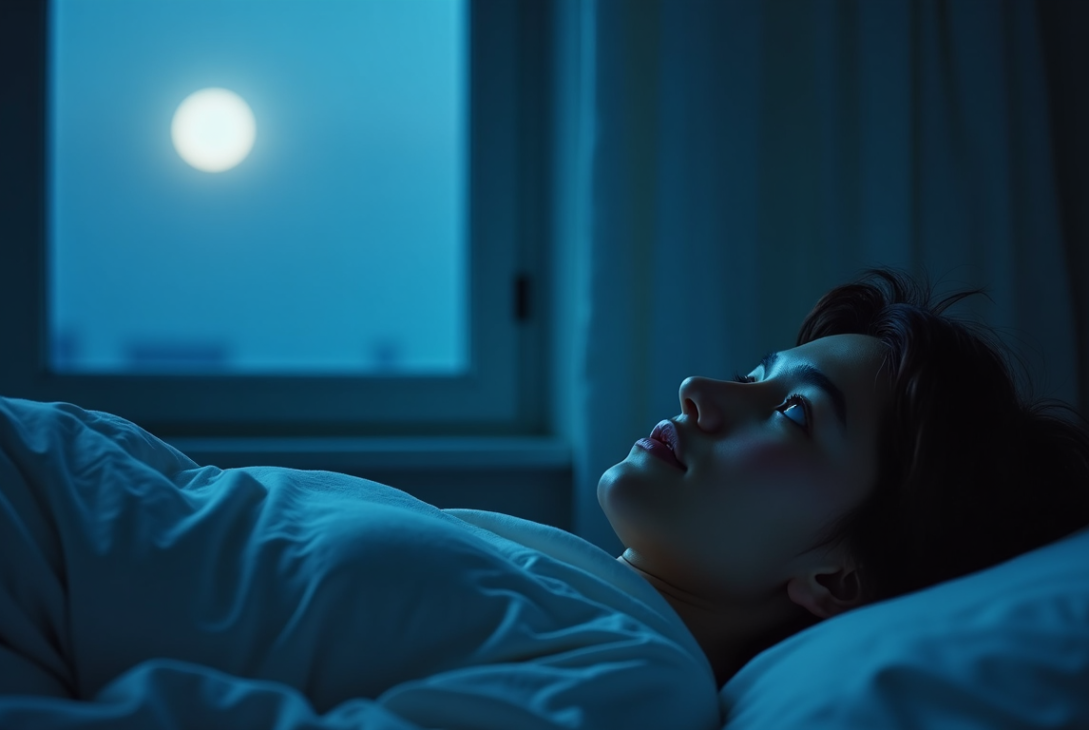 person experiencing loud thoughts at night while trying to sleep