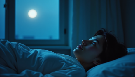 person experiencing loud thoughts at night while trying to sleep