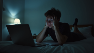 person feeling mentally active and unable to switch off