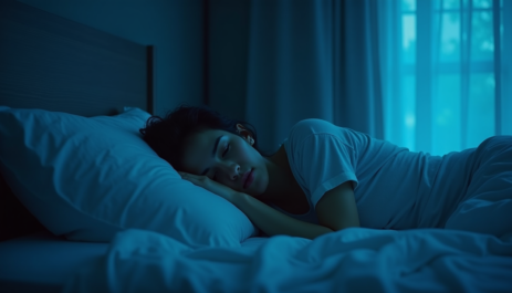 person overthinking and replaying thoughts before sleep