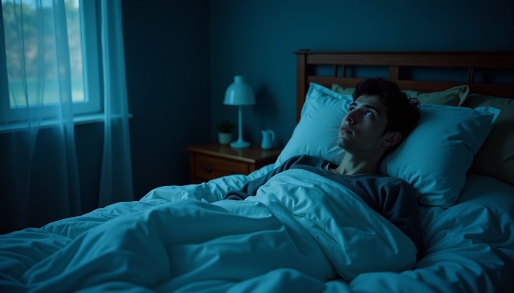 person replaying thoughts while trying to sleep