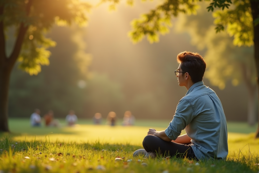 person trying to be present but distracted by thoughts